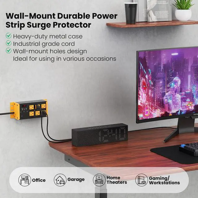 Alt view image 6 of 7 - Heavy Duty Power Strip Surge Protector 4800J, 6 Outlets with EMI/RFI Filtering and Noise Isolated Banks, Wall Mount Metal Multiple Plugs for Industrial Garage Shop, 6FT Extension Cord Flat Plug
