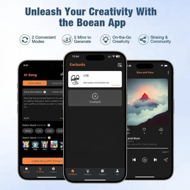Alt view image 2 of 7 - Bluetooth Headphones, Wireless Headphones with 16 Hours Playtime Bluetooth 5.3 Wireless Earbuds HD Stereo Sound IPX7 Waterproof Earphones AI Music Generation Workout Headset for Running Sports