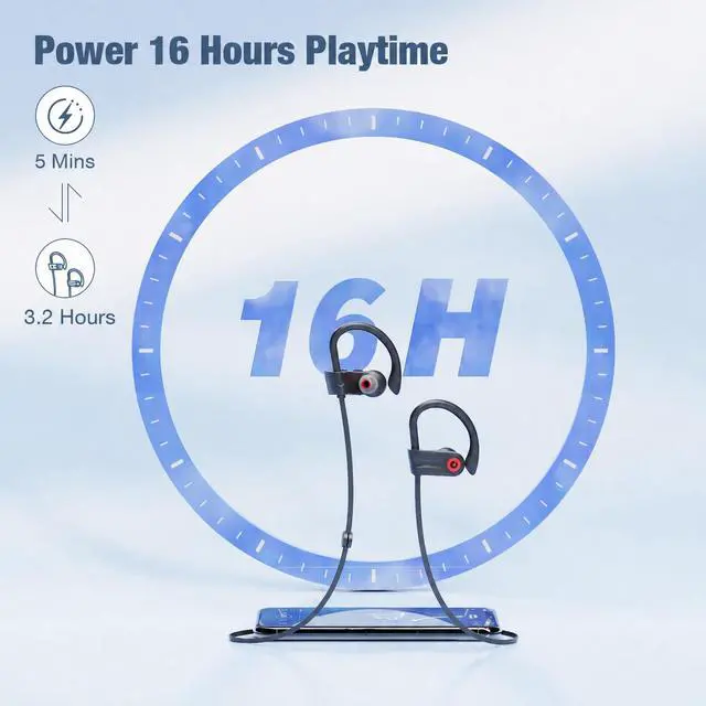 Alt view image 4 of 7 - Bluetooth Headphones, Wireless Headphones with 16 Hours Playtime Bluetooth 5.3 Wireless Earbuds HD Stereo Sound IPX7 Waterproof Earphones AI Music Generation Workout Headset for Running Sports