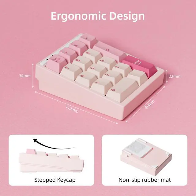 Alt view image 6 of 7 - Y17 Aluminum Mechanical Numpad,Wireless RGB Numeric Keypad,Quick Release Number Pad,Bluetooth 5.0/2.4G/Type-C Tri-Mode Hot Swap 17 Keys PBT Keycap Macro Keypad for Laptop/PC/TKL Keyboards(Pink)