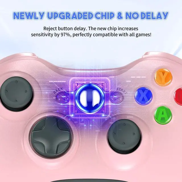 Alt view image 2 of 6 - 2 Pack Replacement for Xbox 360 Controller, Wireless Controllers Gamepad Upgraded Joystick Compatible with 360 & Slim, Windows 11/10/8/7 PC Controller with Dual Shock, 2.5mm Audio Jack (Pink)