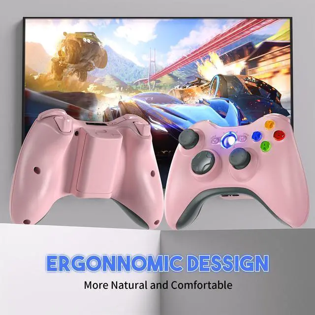 Alt view image 3 of 6 - 2 Pack Replacement for Xbox 360 Controller, Wireless Controllers Gamepad Upgraded Joystick Compatible with 360 & Slim, Windows 11/10/8/7 PC Controller with Dual Shock, 2.5mm Audio Jack (Pink)