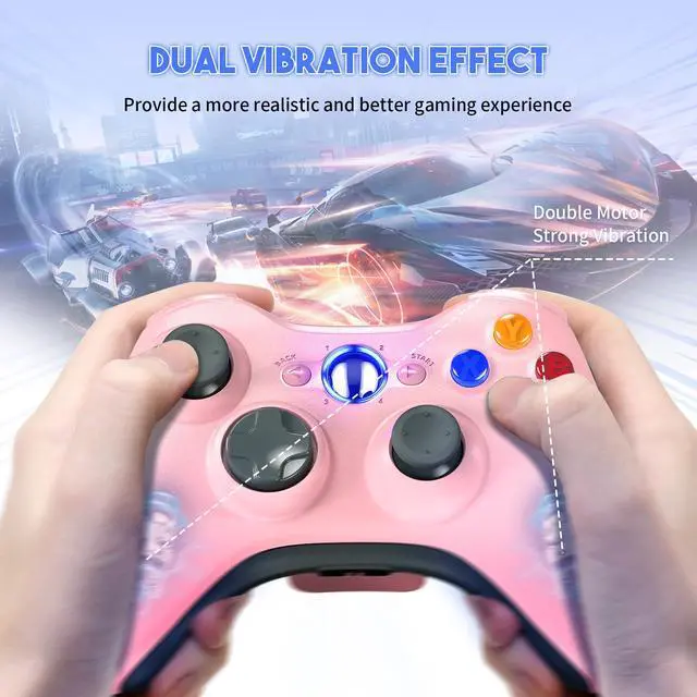 Alt view image 4 of 6 - 2 Pack Replacement for Xbox 360 Controller, Wireless Controllers Gamepad Upgraded Joystick Compatible with 360 & Slim, Windows 11/10/8/7 PC Controller with Dual Shock, 2.5mm Audio Jack (Pink)