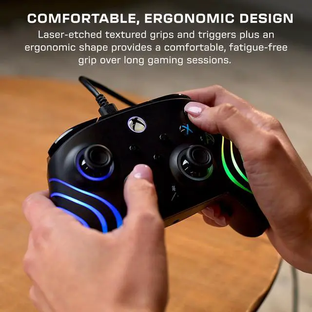 Alt view image 4 of 7 - Afterglow Wave Wired RGB Gaming Controller - Licensed for Xbox Series X|S, Xbox One & Windows PCs - Mappable Buttons, Hall-Effect Hair Triggers, Companion App - Black
