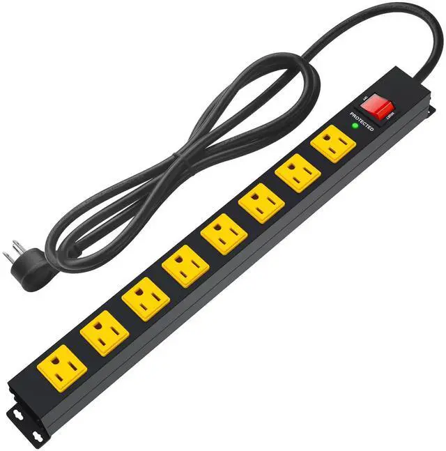 Main image of Metal 8 Outlet Mountable Power Strip with 1200J Surge Protector,Wall Mount Heavy Duty Long Power Strip,Wide Spaced Outlet with Switch,6FT Cord