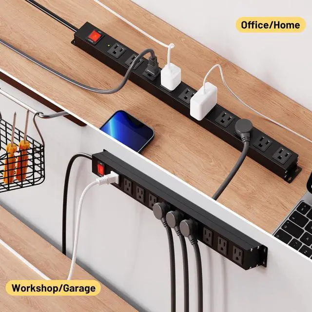 Alt view image 5 of 7 - 10 Outlet Heavy Duty Power Strip, 2100J Surge Protector with 6FT Extension Cord, 15A/1875W Wall Mount Power Strip Design,Safety Switch,Overload Protection for Home Office Workshop - Black