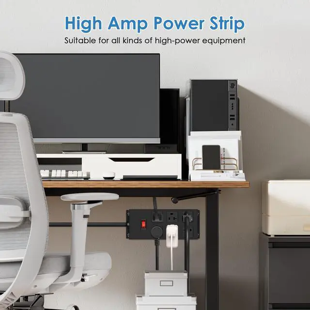 Alt view image 5 of 6 - Heavy Duty 20 Amp Power Strip, Garage 6 Outlets Metal 12 Gauge Surge Protector 3000J, High Amp 5-15P Adapter Shop 6-20R T-Slot Industrial (6AC, 6FT)