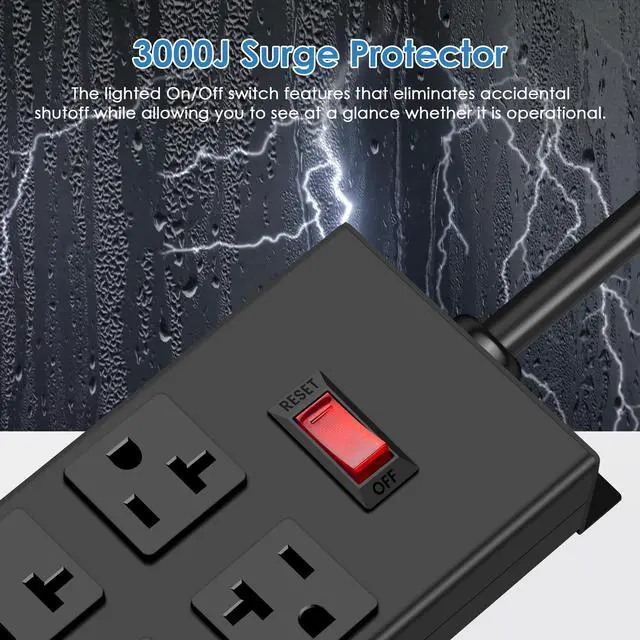 Alt view image 3 of 6 - Heavy Duty 20 Amp Power Strip, Garage 6 Outlets Metal 12 Gauge Surge Protector 3000J, High Amp 5-15P Adapter Shop 6-20R T-Slot Industrial (6AC, 6FT)