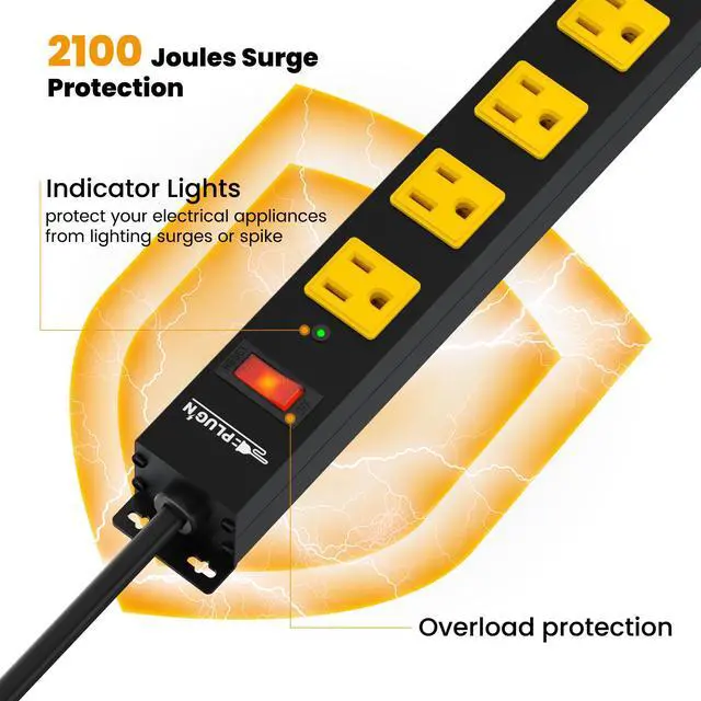 Alt view image 3 of 6 - 12 Outlet Long Power Strip, 2100 Joules Surge Protector, 6FT Power Cord, Wide Spaced Outlet Power Bar, Overload Protection Switch, Industrial Heavy Duty for Work Bench, Shop, Garage