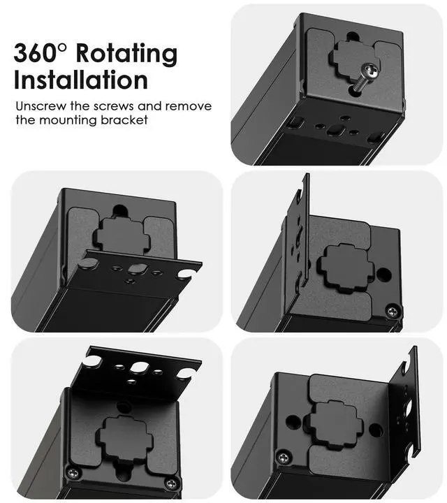 Alt view image 4 of 6 - 20 Amp Power Strip Surge Protector 4800J, Heavy Duty 8 Outlet Metal Multi Angle Mount, 20A Garage Power Strip Shop 6-20R T-Slot, 5-15P Plug 12 Gauge Extension Cord 4ft for Appliance