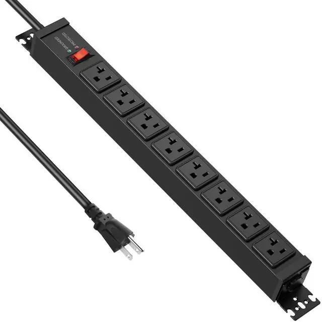 Main image of 20 Amp Power Strip Surge Protector 4800J, Heavy Duty 8 Outlet Metal Multi Angle Mount, 20A Garage Power Strip Shop 6-20R T-Slot, 5-15P Plug 12 Gauge Extension Cord 4ft for Appliance