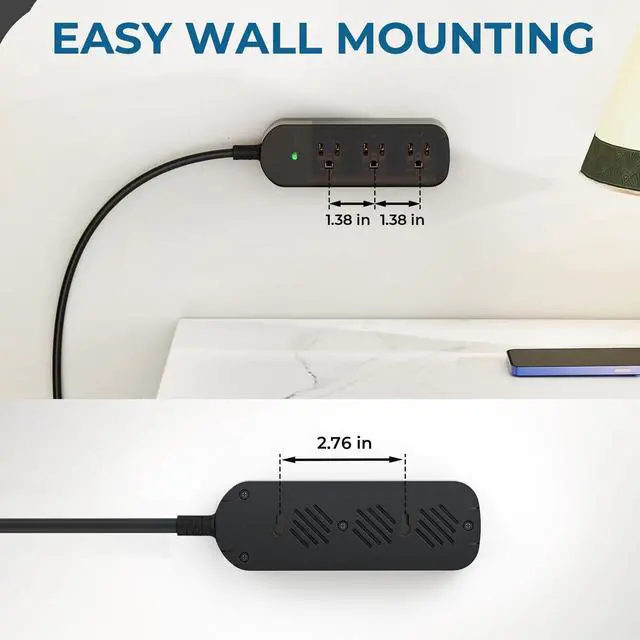 Alt view image 6 of 7 - Outdoor Power Strip Weatherproof, Transparent IPX6 Waterproof Surge Protector with 3 Wide Outlets, 1625W/13A, 5FT Extension Cord, Wall Mountable for Indoor Outdoor, UL FCC Listed