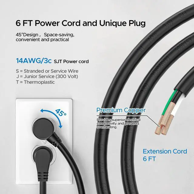 Alt view image 6 of 7 - 8 Outlet Metal Heavy Duty Power Strip, 2100J Surge Protector with 6FT Cord, 15A/1875W Wide Spaced Mountable Industrial Power Strip for Garage/Workshop/Office