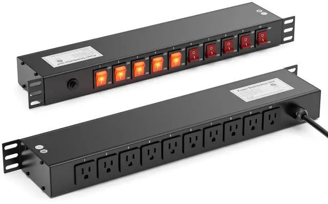 Main image of 10 Outlet Horizontal 1U Rack Mount PDU Power Strip with Surge Protector - 110V/15A - 6ft Power Cord for Network Server Racks (PDU-03PRO)