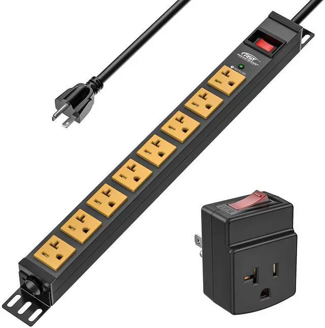 Main image of 20 Amp Heavy Duty Power Strip, 8-Outlet Metal Surge Protector 2100J, True 20A Internal Wiring &12AWG 6FT Cord, ETL Listed, Wall Mount for 19" Rack,Garage,Kitchen...Includes 5-15P to 5-20R Adapter