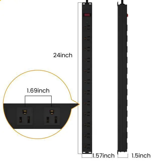 Alt view image 6 of 7 - 12 Outlet Long Power Strip Surge Protector with 2100 Joules, 3FT Power Cord, Wide Spaced Outlet Power Bar, Overload Protection Switch, Industrial Heavy Duty for Work Bench, Shop, Garage (Black)