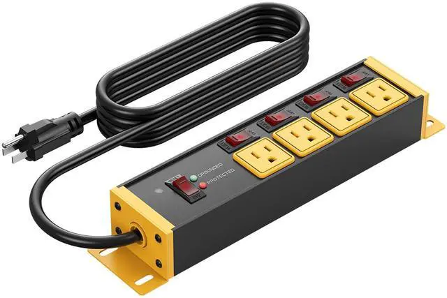 Main image of Heavy Duty Surge Protector Power Strip 20 Amp Individual Switches. 6FT 12 Gauge Extension Cord with Multiple Outlets. Kitchen, Garage, Shop, Industrial Wall Mount Electric Extender, Yellow.