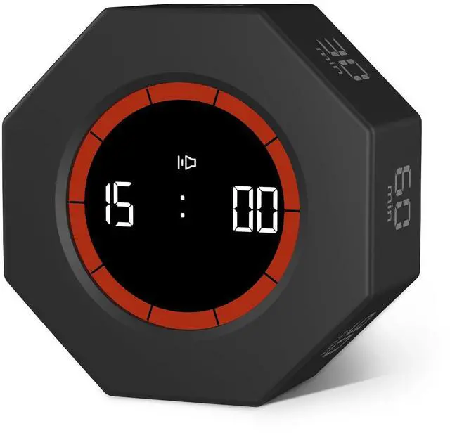 Main image of Digital Productivity Timer, Octagon Rotating Pomodoro Timers with Gravity-sensor, 1-3-5-15-30-60-90 Min Countdown, Portable Adjustable Sound Alert Multi Desk Timer or Study Task, Kitchen, Black