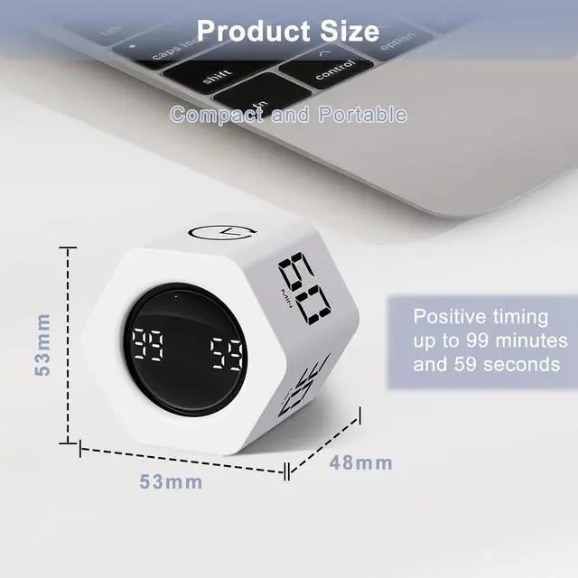 Alt view image 2 of 7 - Rotating Pomodoro Timer 1 5 10 30 60 Min Preset, Hexagon ADHD Flip ProductivityTimer Tool Pause, Vibration, Mute, Adjustable Sound Alert for Work, Study, Back to School, Kitchen, White