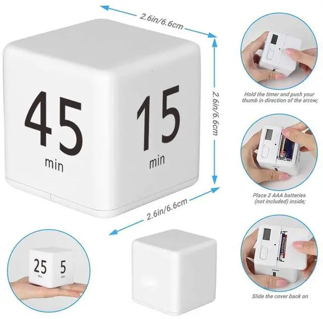 Alt view image 5 of 7 - Pomodoro Cube Timer, Productivity Visual Timer 5/25/15/45 Minutes Preset, Desk Portable Rotating Multi Timers for ADHD Time Management Work Study Cooking Workout School