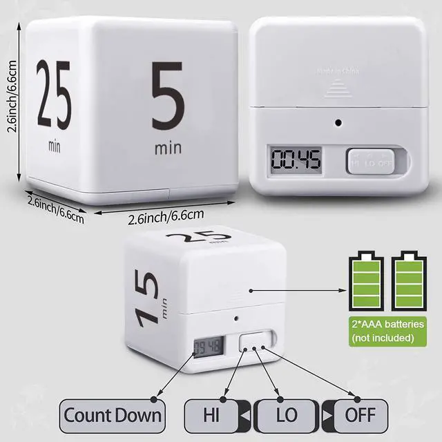 Alt view image 3 of 7 - Pomodoro Cube Timer, Productivity Visual Timer 5/25/15/45 Minutes Preset, Desk Portable Rotating Multi Timers for ADHD Time Management Work Study Cooking Workout School