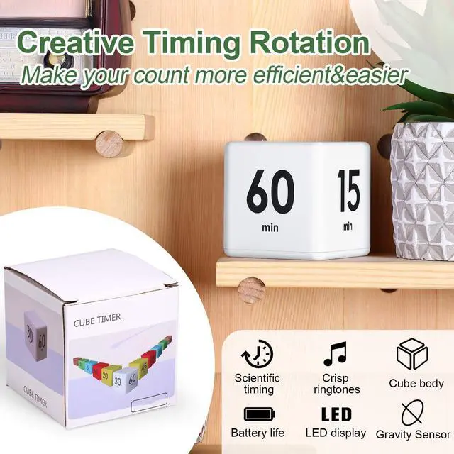 Alt view image 4 of 7 - Cube Timer, Gravity Sensor Flip Timer for ADHD Productivity, Classroom Kitchen Study Workout Cooking Desk Timers for Time Management, 15 20 30 60 Minutes Countdown Tool(White)
