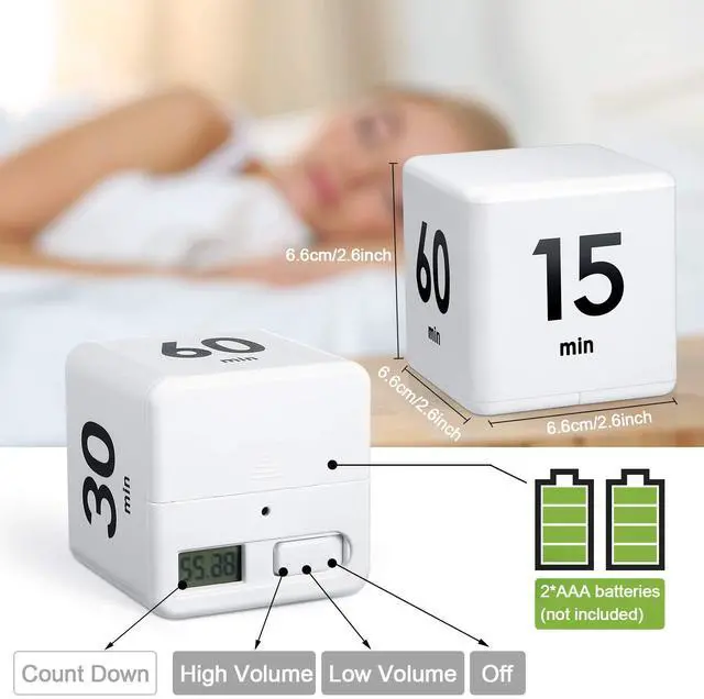 Alt view image 2 of 7 - Cube Timer, Gravity Sensor Flip Timer for ADHD Productivity, Classroom Kitchen Study Workout Cooking Desk Timers for Time Management, 15 20 30 60 Minutes Countdown Tool(White)