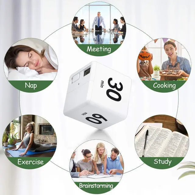 Alt view image 7 of 7 - Cube Timer, Gravity Sensor Flip Timer for ADHD Productivity, Classroom Kitchen Study Workout Cooking Desk Timers for Time Management, 15 20 30 60 Minutes Countdown Tool(White)