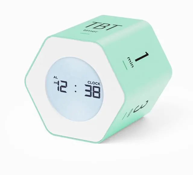 Main image of Multi-Hexagon Clock Cube, Digital Clock, Pomodoro Timer, Backlit Display 12/24H Mode Count up & Countdown Timer, Rotating Various Time Presets for Classroom, Gym, Kitchen (Mint)