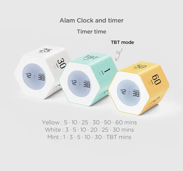 Alt view image 2 of 7 - Multi-Hexagon Clock Cube, Digital Clock, Pomodoro Timer, Backlit Display 12/24H Mode Count up & Countdown Timer, Rotating Various Time Presets for Classroom, Gym, Kitchen (Mint)