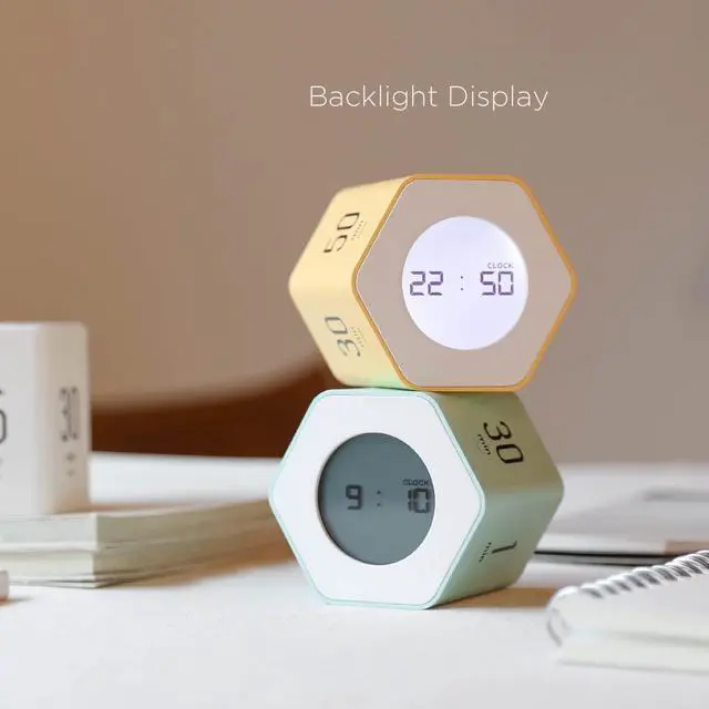 Alt view image 4 of 7 - Multi-Hexagon Clock Cube, Digital Clock, Pomodoro Timer, Backlit Display 12/24H Mode Count up & Countdown Timer, Rotating Various Time Presets for Classroom, Gym, Kitchen (Mint)