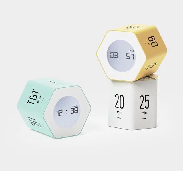 Alt view image 6 of 7 - Multi-Hexagon Clock Cube, Digital Clock, Pomodoro Timer, Backlit Display 12/24H Mode Count up & Countdown Timer, Rotating Various Time Presets for Classroom, Gym, Kitchen (Mint)