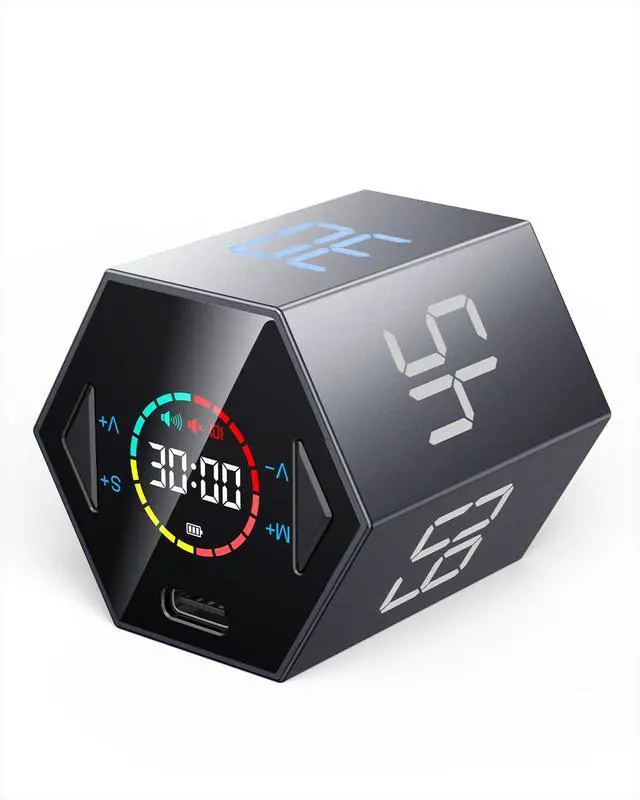 Main image of Pomodoro Timer Cube, Hexagon Productivity Timer, Pause & Resume, Silent, Vibrate & Adjustable Sound Alert, for ADHD, Task, Work, Study, 5/15/25/30/45/60min & Custom Countdown,Gray