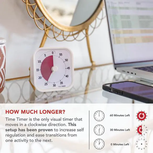 Alt view image 3 of 5 - Home MOD 60 Minute Kids Visual Timer Home Edition For Homeschool Supplies Study Tool, Timer for Kids Desk, Office Desk and Meetings with Silent Operation (Cotton Ball White)