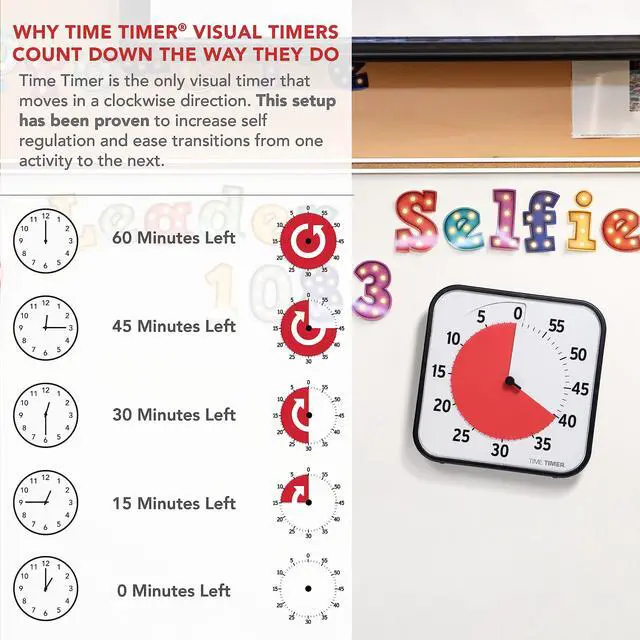 Alt view image 3 of 6 - 12 inch Visual Timer 60 Minute Kids Desk Countdown Clock with Dry Erase Activity Card, Also Magnetic for Classroom, Homeschooling Study Tool, Task Reminder, Home and Kitchen Timer
