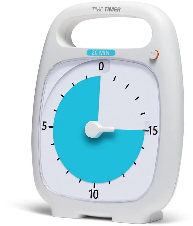 Main image of Plus 20 Minute Desk Visual Timer - Countdown Timer with Portable Handle for Classroom, Office, Homeschooling, Study Tool with Silent Operation (White)