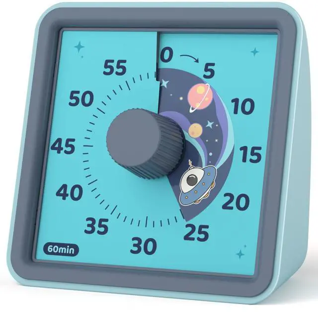 Main image of 60 Minute Visual Timer for Kids, Visual Countdown Timer for Classroom Office Kitchen with 'Space Ship' Pattern Design, Pomodoro Timer with Silent Operation (Batteries Included)