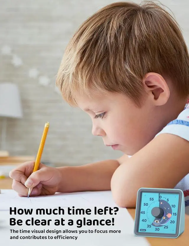 Alt view image 2 of 7 - 60 Minute Visual Timer for Kids, Visual Countdown Timer for Classroom Office Kitchen with 'Space Ship' Pattern Design, Pomodoro Timer with Silent Operation (Batteries Included)