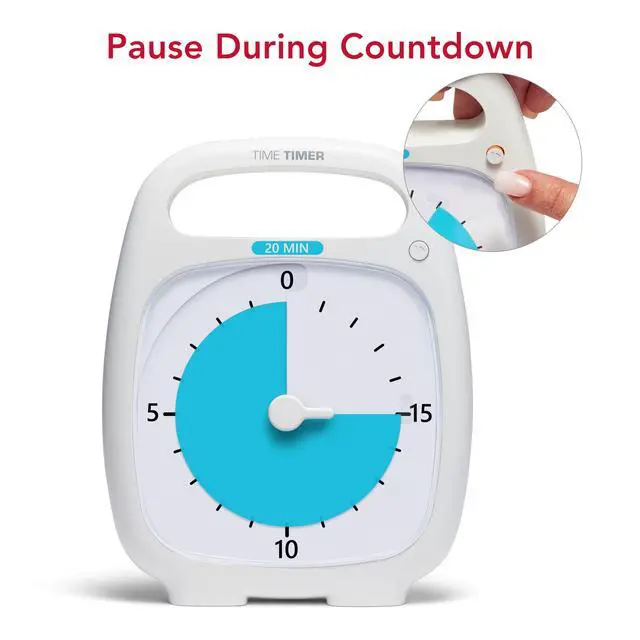 Alt view image 5 of 6 - Plus 20 Minute Desk Visual Timer - Countdown Timer with Portable Handle for Classroom, Office, Homeschooling, Study Tool with Silent Operation (White)