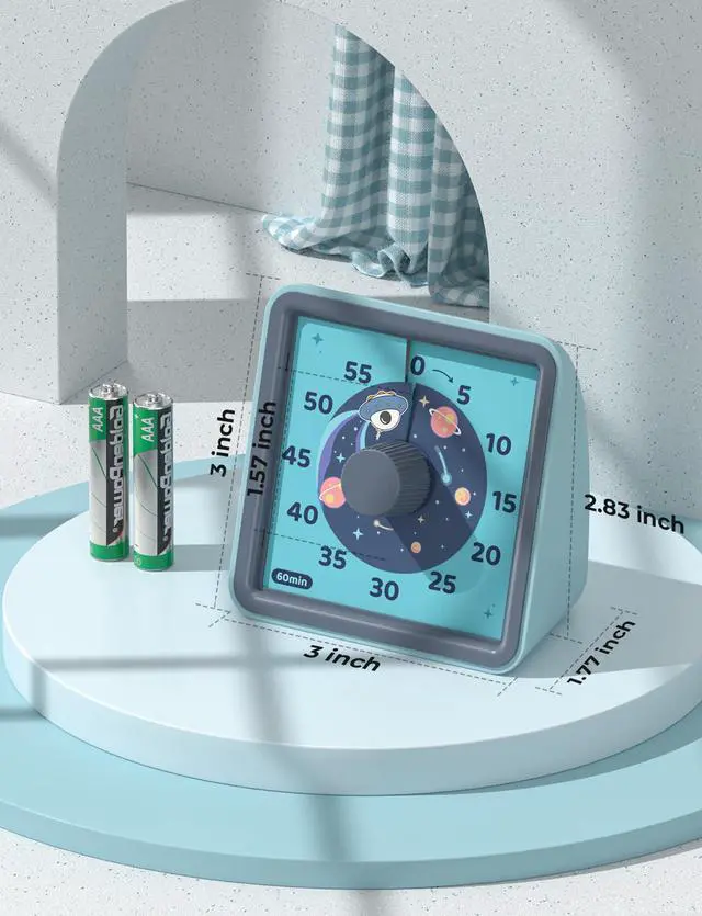 Alt view image 6 of 7 - 60 Minute Visual Timer for Kids, Visual Countdown Timer for Classroom Office Kitchen with 'Space Ship' Pattern Design, Pomodoro Timer with Silent Operation (Batteries Included)