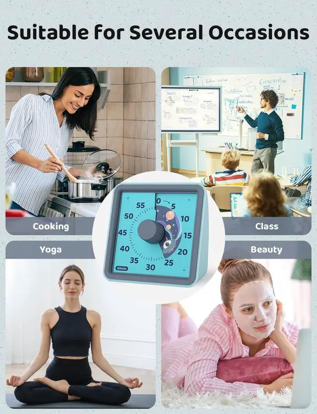 Alt view image 7 of 7 - 60 Minute Visual Timer for Kids, Visual Countdown Timer for Classroom Office Kitchen with 'Space Ship' Pattern Design, Pomodoro Timer with Silent Operation (Batteries Included)