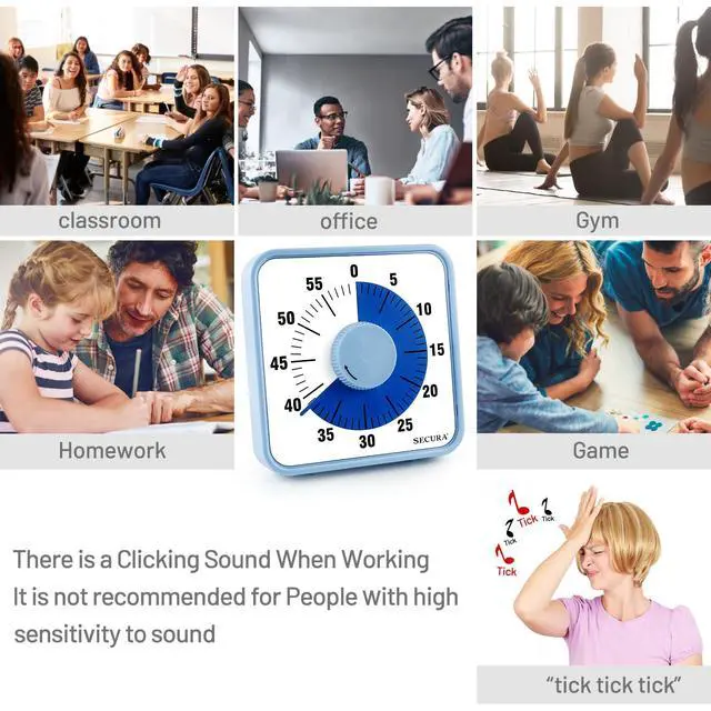 Alt view image 4 of 7 - 60-Minute Visual Countdown Timer, 7.5-Inch Oversize Classroom Visual Timer for Kids and Adults, Durable Mechanical Kitchen Timer Clock with Magnetic Backing (Navy Blue)