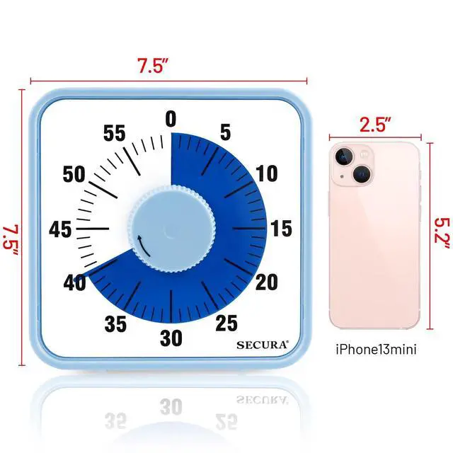 Alt view image 7 of 7 - 60-Minute Visual Countdown Timer, 7.5-Inch Oversize Classroom Visual Timer for Kids and Adults, Durable Mechanical Kitchen Timer Clock with Magnetic Backing (Navy Blue)