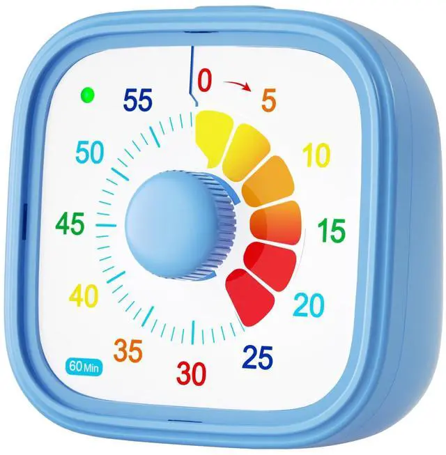 Main image of 60 Minute Visual Timer with Colorful Dial, Pomodoro Timer for Kids and Adults, Silent Countdown Time Management Tool (Batteries Not Included)