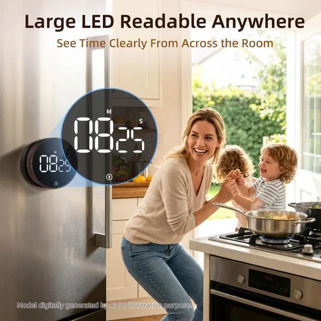 Alt view image 3 of 7 - Digital Kitchen Timer - Magnetic Countdown Countup Timer with Large LED Display Volume Adjustable, Easy for Cooking and for Seniors and Kids to Use