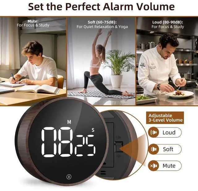 Alt view image 5 of 7 - Digital Kitchen Timer - Magnetic Countdown Countup Timer with Large LED Display Volume Adjustable, Easy for Cooking and for Seniors and Kids to Use