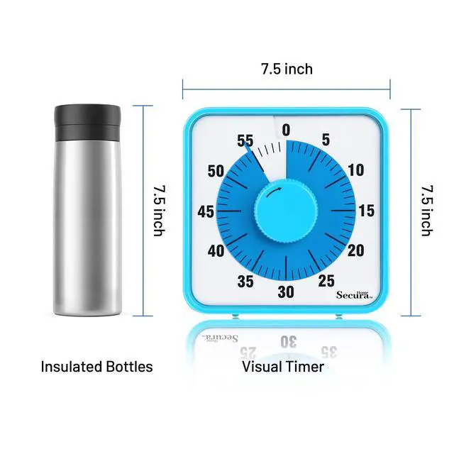 Alt view image 7 of 7 - 60-Minute Visual Timer, 7.5 Inch Oversize Countdown Timer Clock for Kids and Adults, Durable Mechanical Time Management Tool with Magnetic Backing Sky Blue