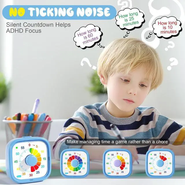 Alt view image 4 of 7 - 60 Minute Visual Timer with Colorful Dial, Pomodoro Timer for Kids and Adults, Silent Countdown Time Management Tool (Batteries Not Included)