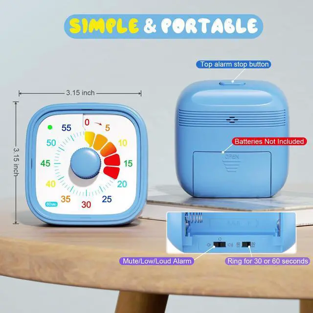 Alt view image 5 of 7 - 60 Minute Visual Timer with Colorful Dial, Pomodoro Timer for Kids and Adults, Silent Countdown Time Management Tool (Batteries Not Included)