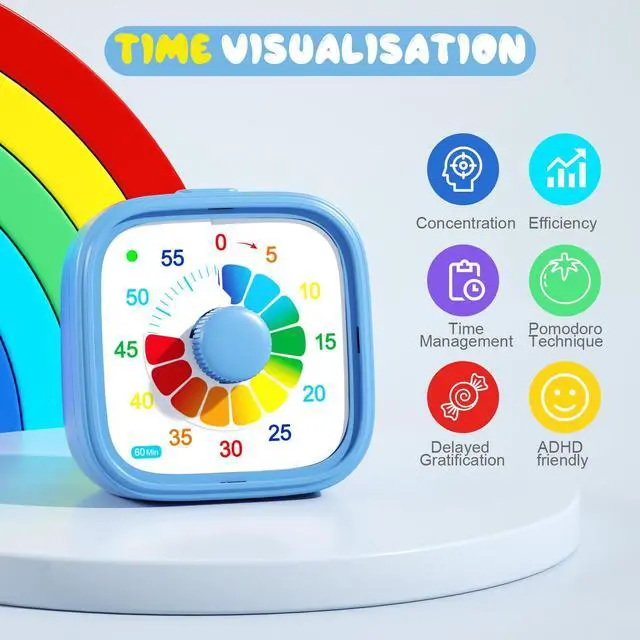 Alt view image 7 of 7 - 60 Minute Visual Timer with Colorful Dial, Pomodoro Timer for Kids and Adults, Silent Countdown Time Management Tool (Batteries Not Included)